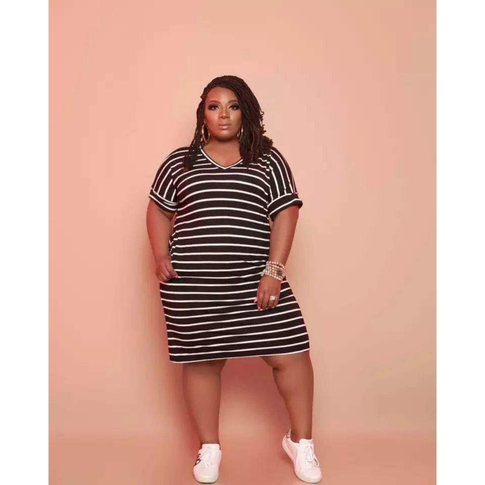 Casual Plus Size Stripe Print Dress ...